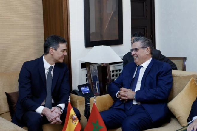 Entretien bilatéral entre le Chef du gouvernement, Aziz Akhannouch et le Président du gouvernement espagnol, Pedro Sanchez. 02022023-Rabat