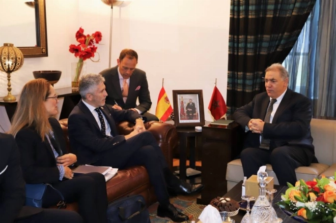 Le ministre de l'Intérieur, Abdelouafi Laftit, reçoit son homologue espagnol, Fernando Grande-Marlaska. 02022023 - Rabat