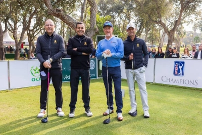 Son Altesse Royale le Prince Moulay Rachid et son équipe, en compagnie du champion espagnol Miguel Angel Jimenez lors du Pro-Am Trophée Hassan II.