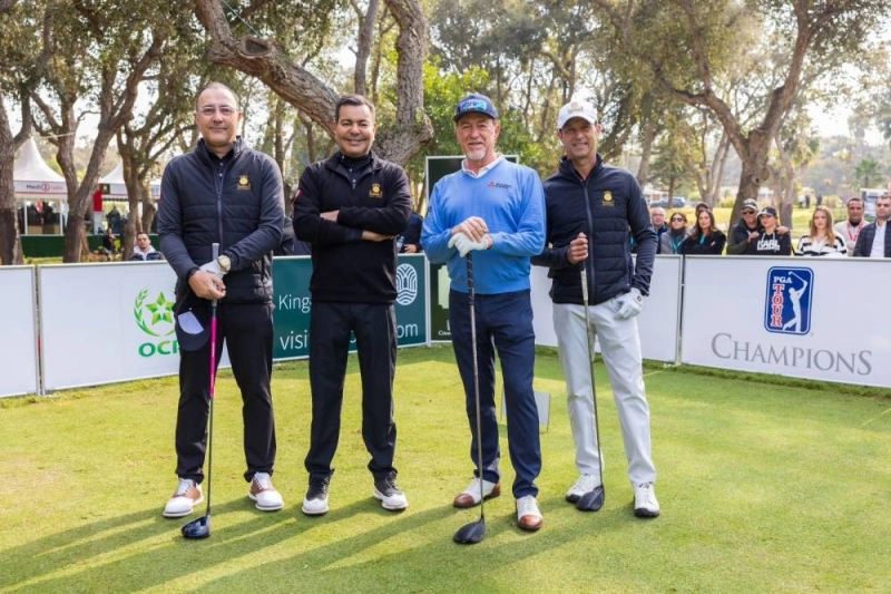 Son Altesse Royale le Prince Moulay Rachid et son équipe, en compagnie du champion espagnol Miguel Angel Jimenez lors du Pro-Am Trophée Hassan II.