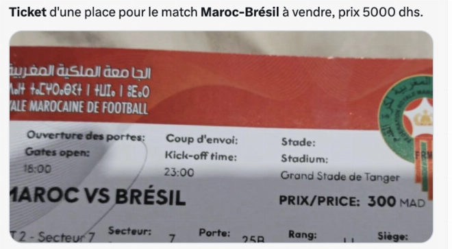 Un ticket de 300DH proposé sur Twitter à 5000 DH