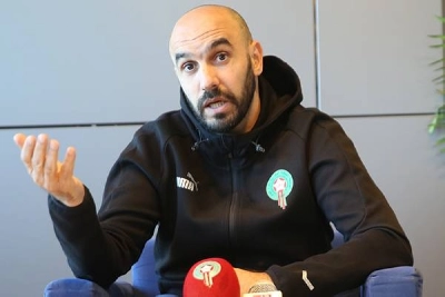 Hoalid Regragui lors de la conférence donéne à la veille du match Maroc-Pérou