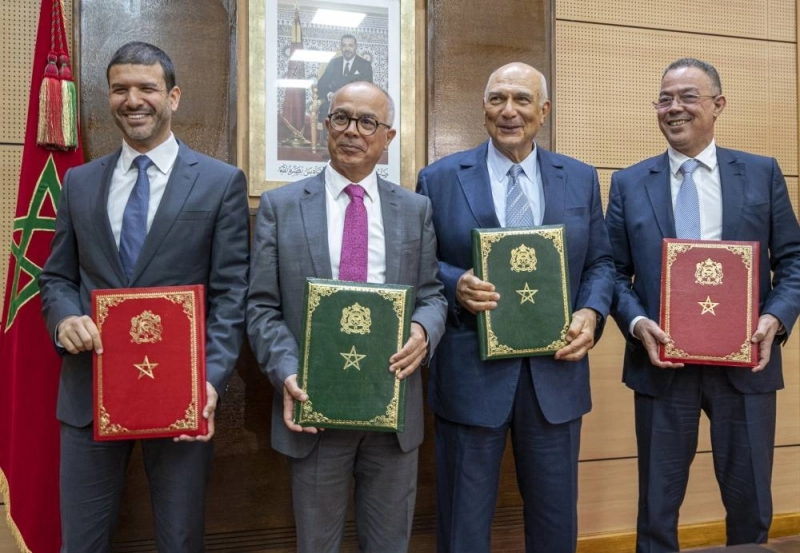 Hicham El Habti, président UM6P, Chakib Benmoussa, ministre de l’éducation nationale, du préscolaire et des sports, Mostafa Terrab PDG du Groupe OCP et Fouzi Lekjaa ministre délégué chargé du Budget.