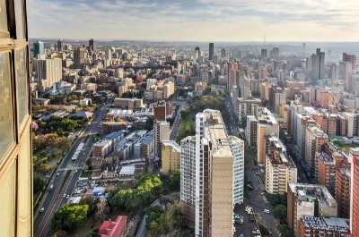 View from Ponte Tower unto the skyline of Johannesburg.