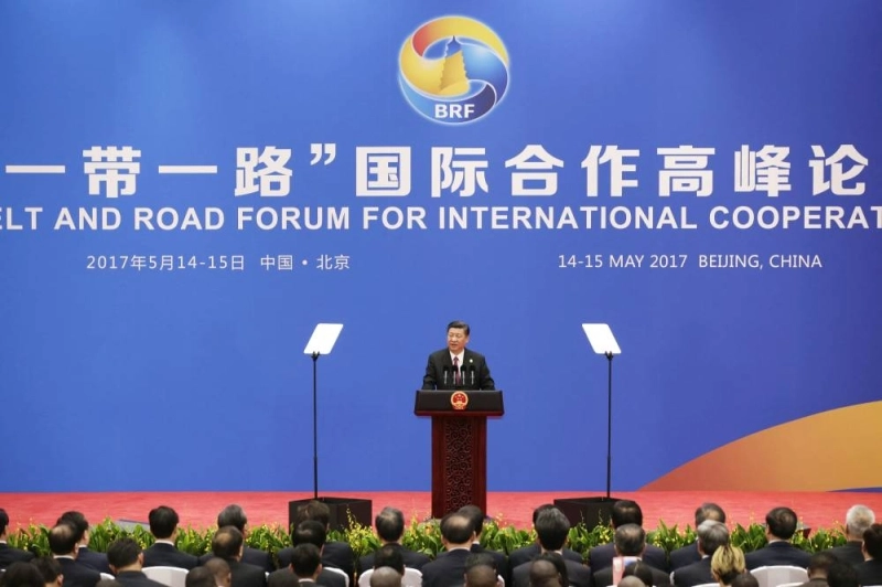Le Président Xi Jinping parlant du projet Route et Ceinture le 15 mai 2017. (Photo FP)