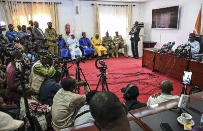 Le premier ministre du Niger Ali Mahaman Lamine Zeine lors de la conférence de presse (Photo AFP