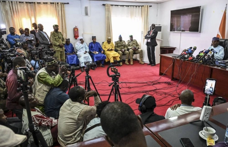Le premier ministre du Niger Ali Mahaman Lamine Zeine lors de la conférence de presse (Photo AFP