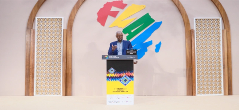 Le philosophe sénégalais Souleymane Bachir Diagne lors de la 2ème édition du FLAM à Marrakech.