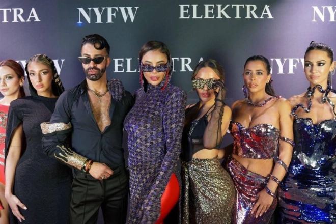 Leo Norma en compagnie de Ghita Lahmamsi lors de la Fashion Week de New York le 10 février 2024.