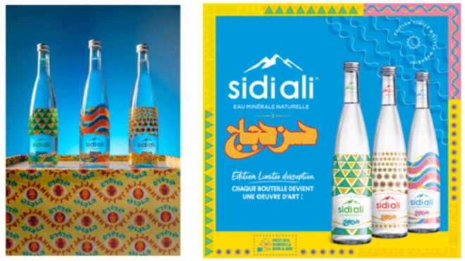Les bouteilles Sidi Ali en édition limitée signée Hassan Hajjaj sont baptisées Water Bliss, Cheery Sun Flower et Mama Africa.