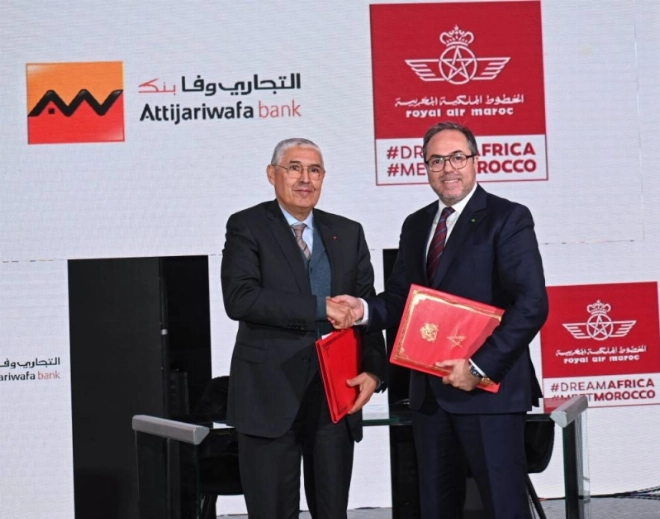 Hamid Addou PDG de la RAM et Mohamed El-Kettani, président-directeur général de la banque Attijariwafa bank.