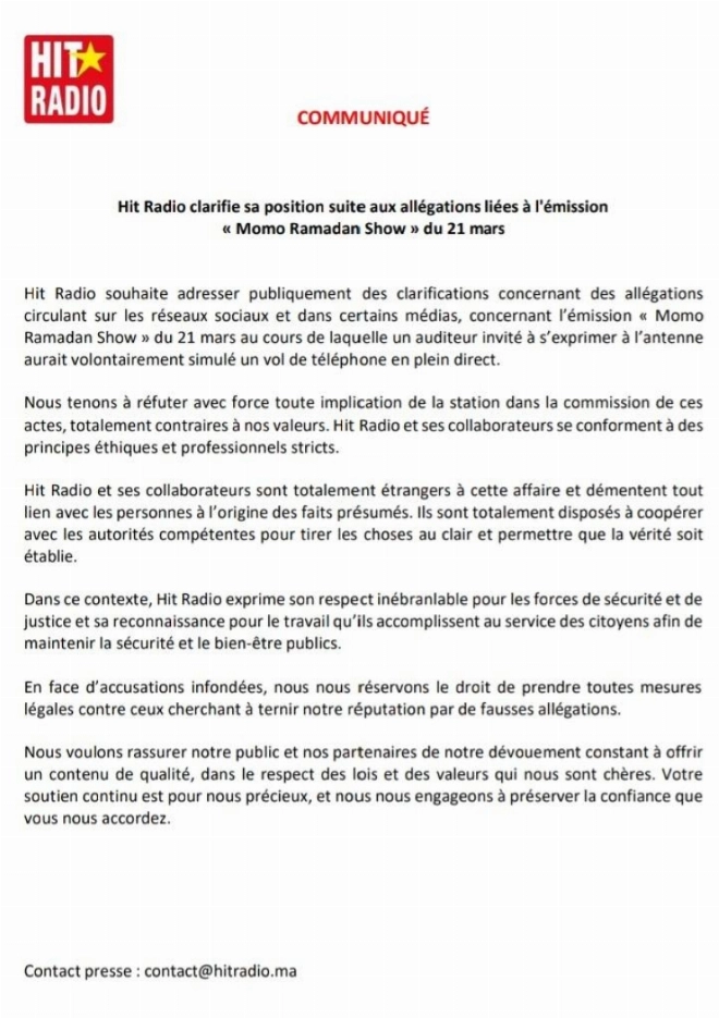 La station proclame son innocence et celle de son animateur
