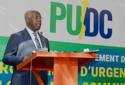 Le Premier ministre de la Transition, Raymon Ndong Sima lors du lancement du PUDC