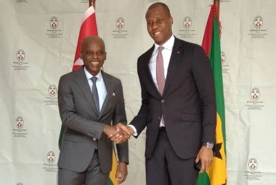Robert Dussey ministre des affaires étrangères du Togo, et Gareth Haddad do Espiritu Santo Guadalupe, ministre des affaires étrangères, de la coopération et des communautés de Sao Tomé-et-Principe,