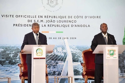 Les présidents Ivoiriens, Alassane Ouattara et Angolais, João Lourenço, lors de la conférence de presse après la signature des accords bilatéraux entre les deux pays