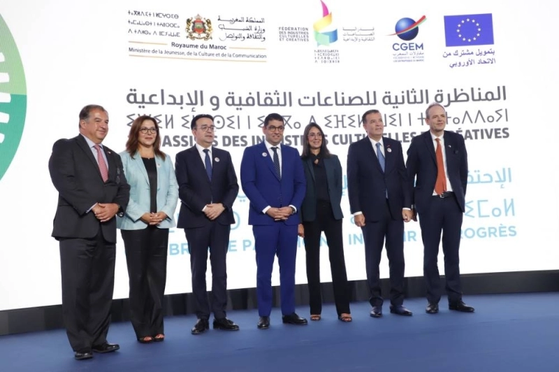 Mehdi Bensaid, Neila Tazi, Chakib Alj, Patricia Llombart Cussac et David Tinel lors des 2èmes Assises des ICC à Rabat.