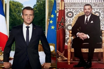 Portraits offficiels de SM le Roi Mohammed VI et du Président Emmanuel Macron