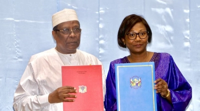 Sylvie BAIPO TEMON, Ministre des Affaires Etrangères, de la Francophonie et des Centrafricains de l’Etranger de la République Centrafricaine et Abderaman KOULAMALLAH, Ministre d’Etat, Ministre des Affaires Etrangères, de l’Intégration Africaine, de la Coopération Internationale et des Tchadiens de l’Etranger, Porte-Parole du Gouvernement de la République du Tchad.
