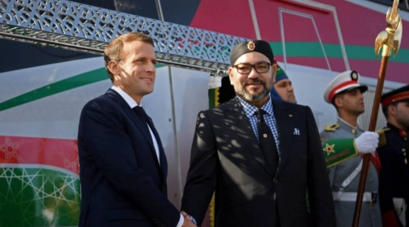 Le Président Emmanuel Macron en compagnie de SM le Roi Mohammed VI.