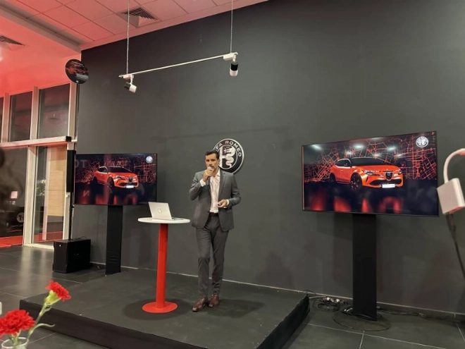 Mehdi Laghzaoui, directeur de la marque Alfa Romeo au Maroc lors de la conférence de presse du lancement du Junior à Casablanca.