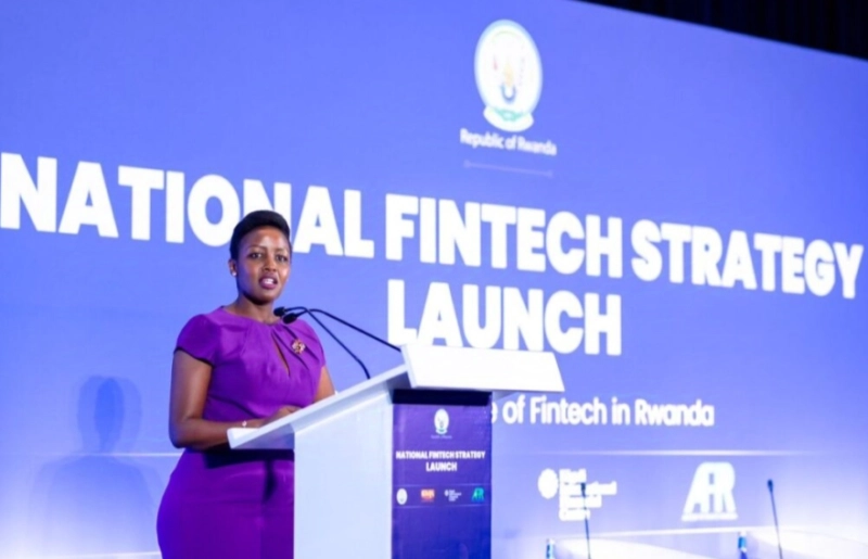 Paula Ingabire, ministre des TIC et de l’Innovation lors du lancement de la stratégie nationale de fintech