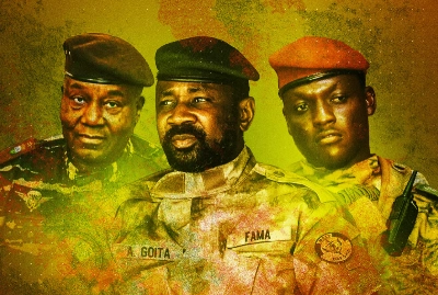Le Nigérien Abdourahmane Tiani, le Malien Assimi Goïta et le Burkinabè Ibrahim Traoré