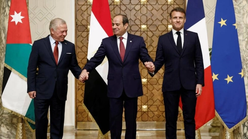 Emmanuel Macron, Abdel Fattah al-Sissi et Abdallah II. Pour une autorité palestinienne renforcée à gaza.
