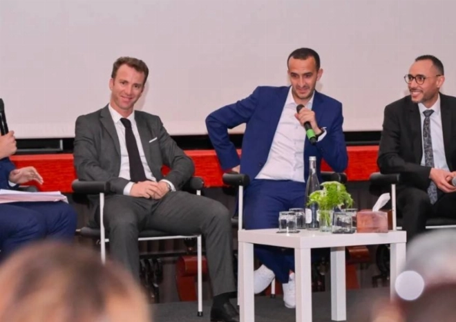 Nacer Ben Abdeljalil, Adil Taibi et Mehdi El Amezzane après la projection du documentaire De l’Atlas au sommet du monde.