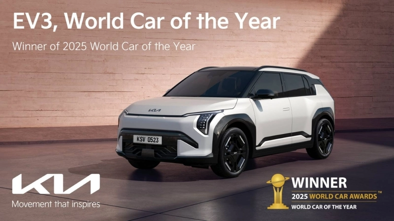 Le Kia EV3 couronné Voiture Mondiale de l’Année 2025 au world Car Awards et lauréat du prix “Best of the Best” au Red Dot Award.