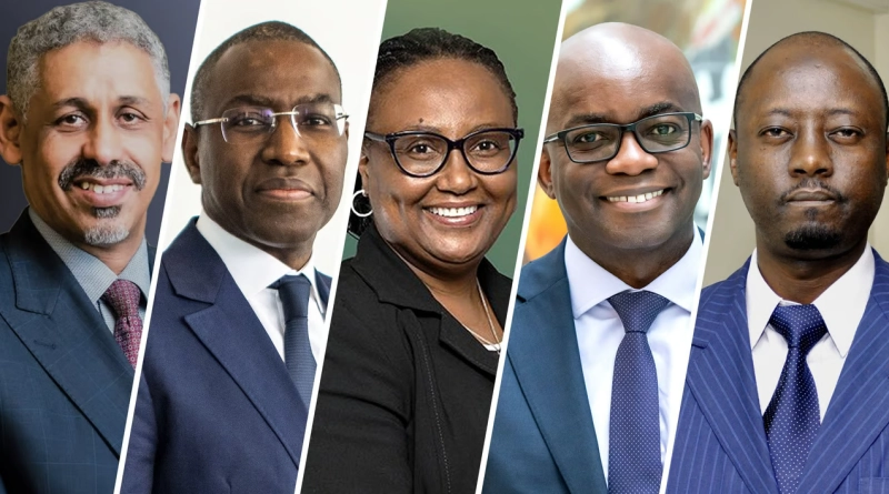 De gauche à droite : Sidi Ould Tah (Mauritanie), Amadou Hott (Sénégal), Bajabulile Swazi Tshabalala (Afrique du Sud), Samuel Munzele Maimbo (Zambie) et Abbas Mahamat Tolli (Tchad)