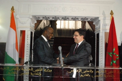 Ally Coulibaly, ancien Ministre ivoirien de l’Intégration africaine et des Ivoiriens de l’Extérieur, et Nasser Bourita, Ministre des Affaires étrangères, de la Coopération africaine et des Marocains résidant à l’étranger