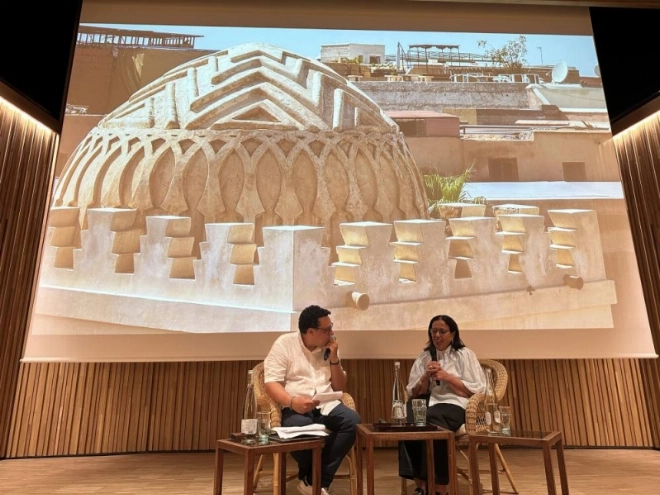Soad Belkziz lors des 3e Journées du patrimoine de Marrakech.