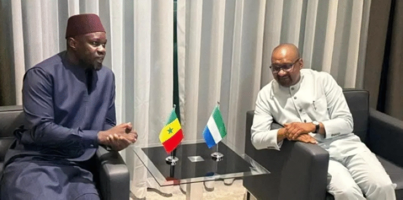 Le Premier ministre du Sénégal, Ousmane Sonko, reçu ce lundi 2 juin 2025 par le président de la République de Sierra Leone, Julius Maada Bio,