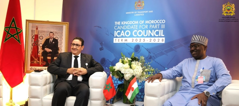 Le ministre du Transport et de la Logistique, Abdessamad Kayouh, et son homologue nigérien, Amadou Abdourahamane