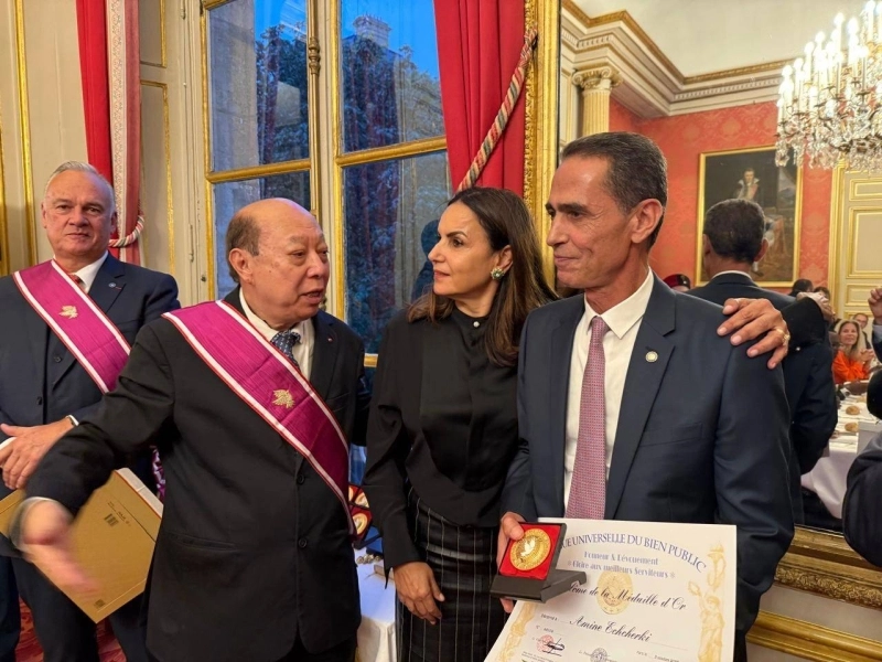 Le lauréat marocain, Mohammed Amine Echcherki, lors de la cérémonie.