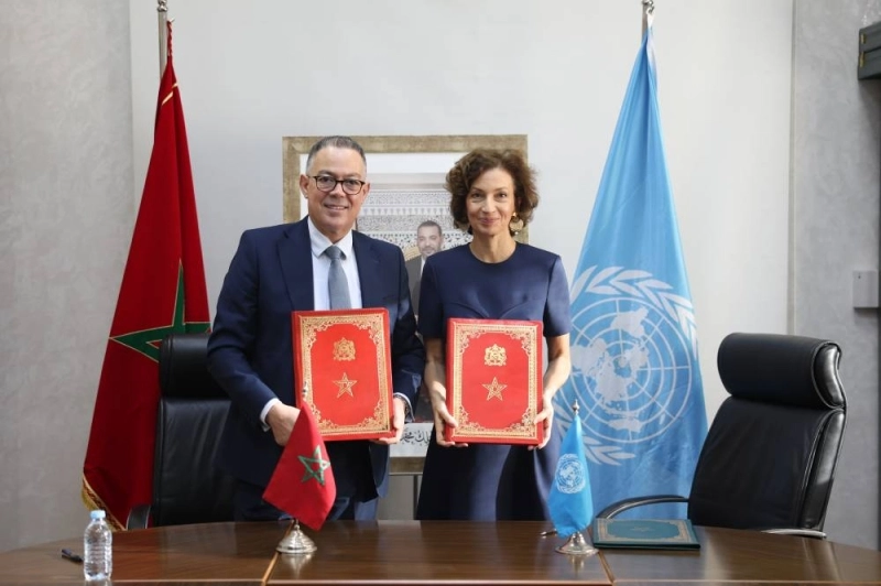 Audrey Azoulay, DG de l’UNESCO et Fouzi Lekjaa Président de la Fondation Maroc 2030 à Rabat.