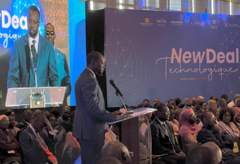Le Premier ministre sénégalais Ousmane Sonko lors du lancement de plusieurs projets majeurs inscrits dans le cadre du New Deal technologique,
