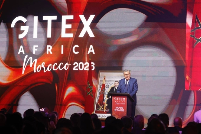 Le Chef du gouvernement, Aziz Akhannouch lors de l'ouverture de la quatrième édition de Gitex Africa à Marrakech.