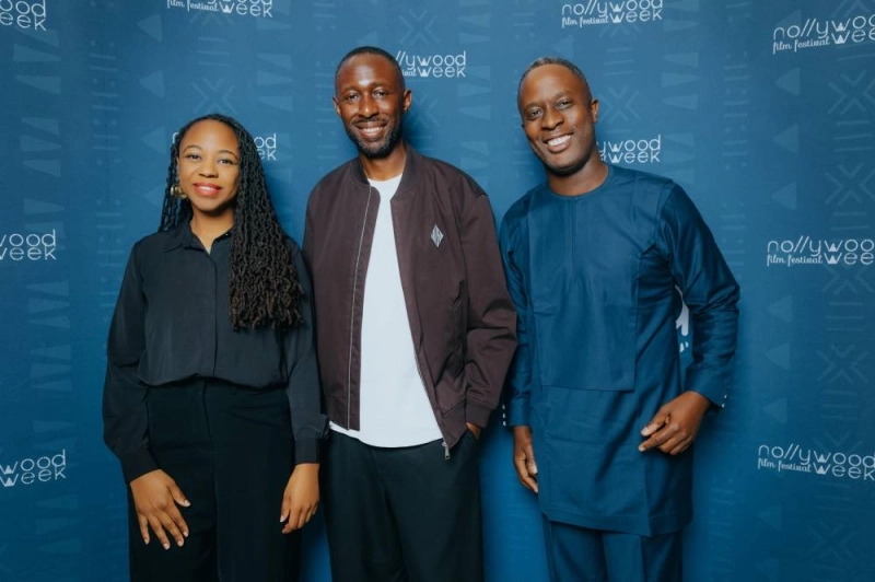 Thomas Ngijol parrain de cette édition, entouré de Nadira Shakur et Serge Noukoué les cofondateurs du festival.