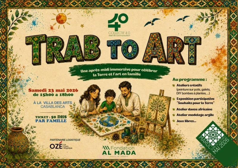TRAB TO ART se tiendra le samedi 23 mai 2026 de 15h à 17h à la Villa des Arts à Casablanca.