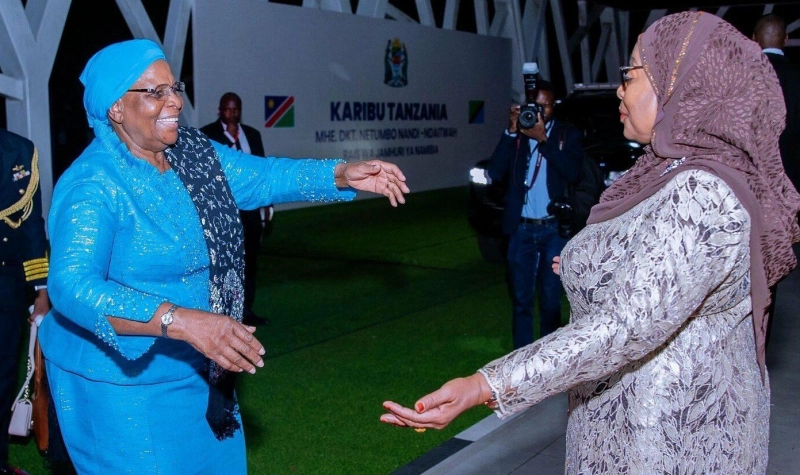 Les présidentes de la Tanzanie, Samia Suluhu Hassan, et de la Namibie, Netumbo Nandi-Ndaitwah, en visite en Tanzanie.