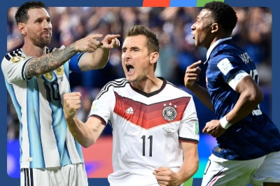 Lionel Messi , Miroslav Klose et Kylian Mbappé