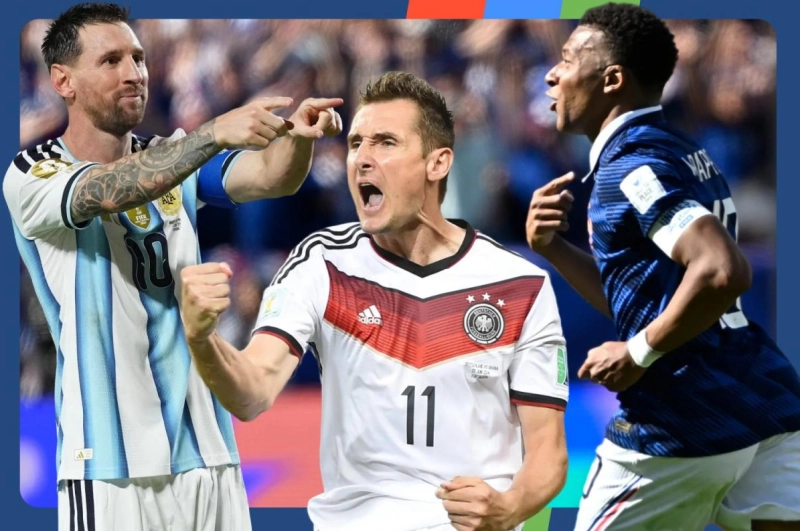 Lionel Messi , Miroslav Klose et Kylian Mbappé