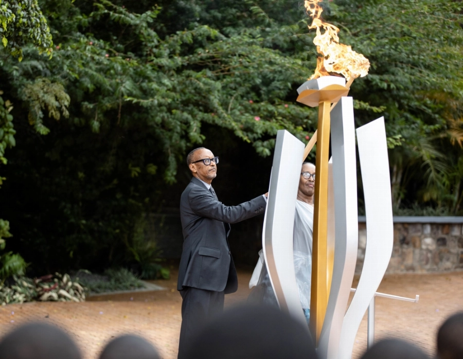 Kagame and First Lady light a flame of remembrance at the 32nd commemoration ceremony at Kigali Genocide Memorial. Kagame and First Lady light a flame of remembrance at the 32nd commemoration ceremony at Kigali Genocide Memorial.
