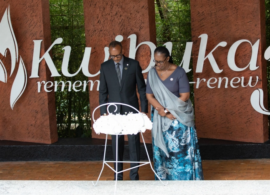 President Paul Kagame and First Lady Jeannette Kagame lay a wreath to pay tribute to the victims of the Genocide against the Tutsi on Tuesday April 7. President Paul Kagame and First Lady Jeannette Kagame lay a wreath to pay tribute to the victims of the Genocide against the Tutsi on Tuesday April 7.