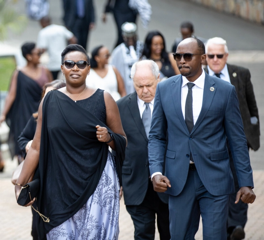 State Minister for Education Claudette Irere and Minister of Health Dr Sabin Nsanzimana arrive at Kigali Genocide Memorial. State Minister for Education Claudette Irere and Minister of Health Dr Sabin Nsanzimana arrive at Kigali Genocide Memorial.