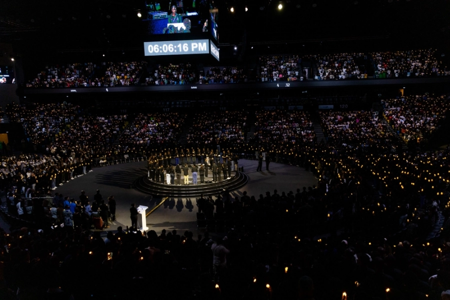 Mourners during a Night Vigil was held in remembrance of the genocide, which claimed more than one million lives in between April and July 1994. Mourners during a Night Vigil was held in remembrance of the genocide, which claimed more than one million lives in between April and July 1994.