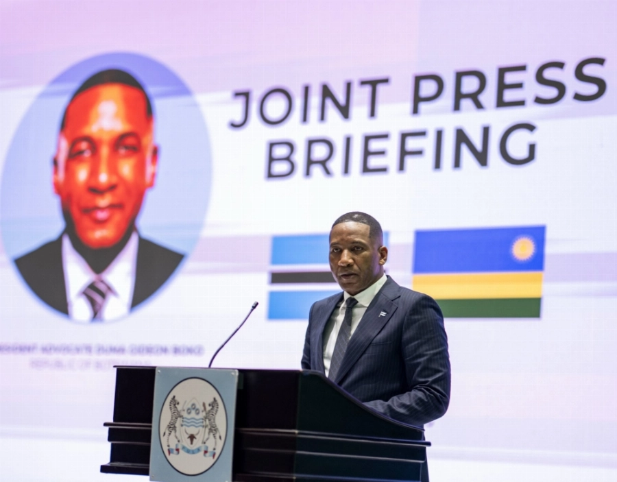 President of Botswana , Duma Boko delivers his remarks while addressing journalists, in Gaborone on Wednesday, May 6. Village Urugwiro. President of Botswana , Duma Boko delivers his remarks while addressing journalists, in Gaborone on Wednesday, May 6. Village Urugwiro.