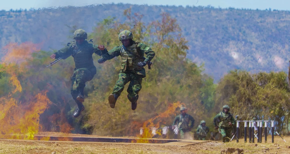 Officers demonstrate skills acquired during a four-month training course at the Basic Military Training Centre (BMTC) in Nasho, Kirehe District. Officers demonstrate skills acquired during a four-month training course at the Basic Military Training Centre (BMTC) in Nasho, Kirehe District.