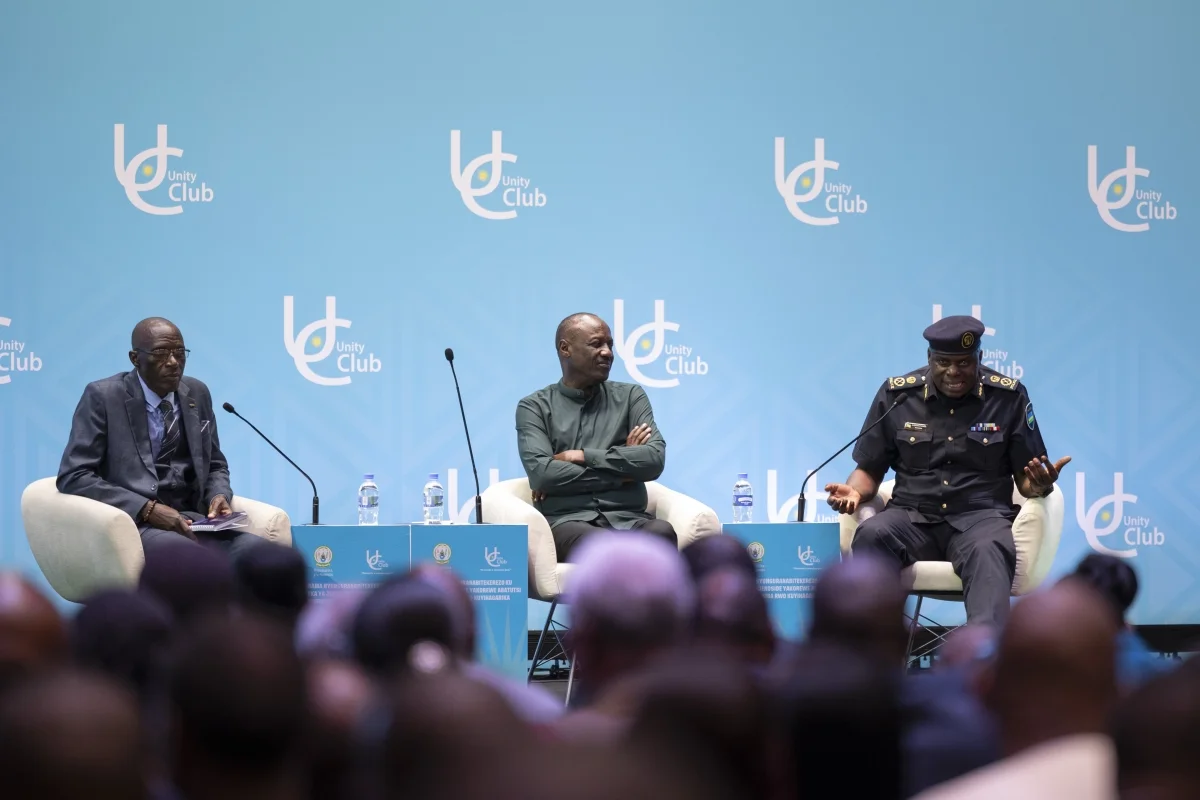 (L-R) Former FDLR's Colonel (Rtd) Augustin Nshimiyimana, Lt Gen (Rtd) Fred Ibingira of APR/RDF, and ACP Augustin Kuradupagase, formerly with FAR and DR Congo-backed FDLR militia, during the panel discussion at the Unity Club's event at Intare Arena over the weekend. Courtesy (L-R) Former FDLR's Colonel (Rtd) Augustin Nshimiyimana, Lt Gen (Rtd) Fred Ibingira of APR/RDF, and ACP Augustin Kuradupagase, formerly with FAR and DR Congo-backed FDLR militia, during the panel discussion at the Unity Club's event at Intare Arena over the weekend. Courtesy